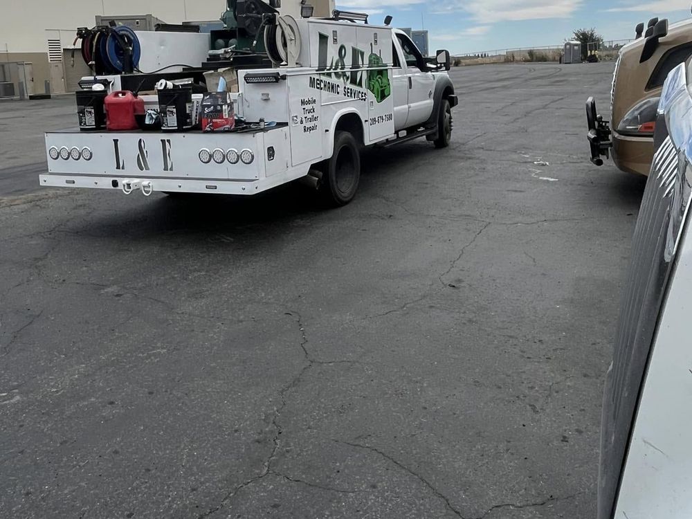 L&E Mechanics Services mobile service truck heading out on a call